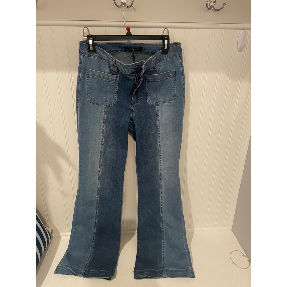 ONE5ONE Flare Jeans Women's Size 10 30 Light Wash Two‎ Tone Denim
